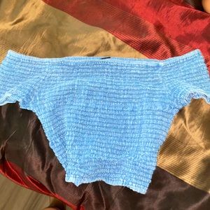 Iris off the shoulder ocean blue scrunchy crop top